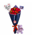 BOUQUET OF 12 RED ROSES WITH TEDDY AND BALLOON.