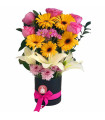 BOX OF ROSES, GERBERAS AND LILIES