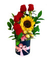 BOX WITH ROSES AND SUNFLOWER