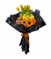 BOUQUET OF TULIPS, ROSES AND SUNFLOWERS