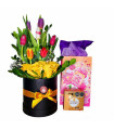 BOX OF 7 TULIPS AND FLOWERS